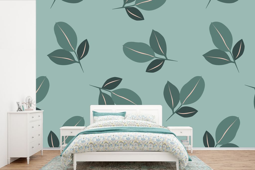 MuchoWow Fototapete für Wohnzimmer oder Schlafzimmer Wandtapete Vinyl Motivtapete Sommer - Blätter - Muster - 330x220 cm - Fototapeten