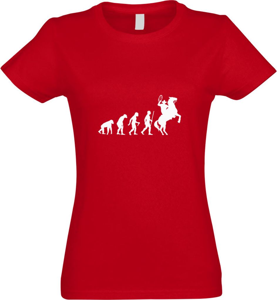 Kiwistar - T-Shirt tailliert - Damen - rot - Cowboy mit Lasso Evolution - mit Motiv Bedruckt - Funshirt Design - Sport - Freizeit - Damen - M