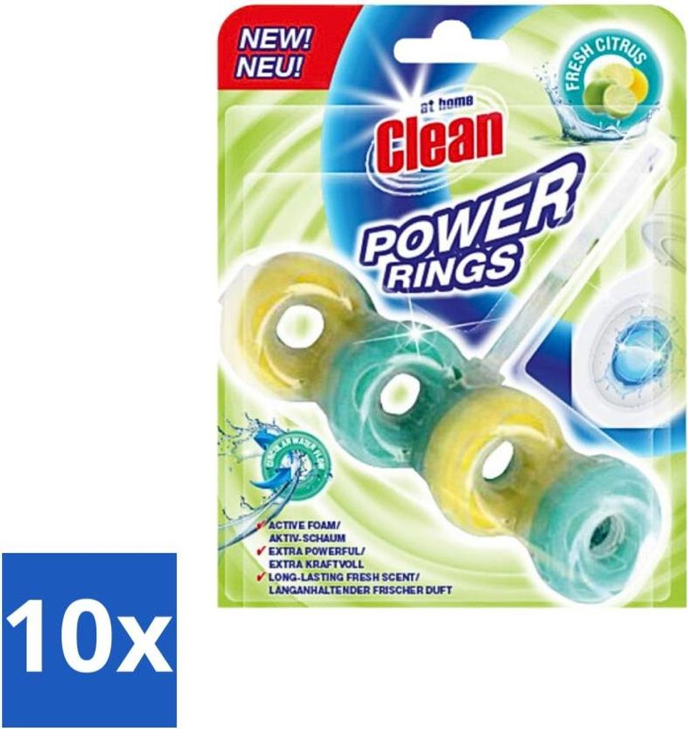 At Home - Clean - Toilettenblock - Power Rings - Frische Zitrusfrüchte - Extra Stark - 1 Block - Vorteilspack - 10 Stücke