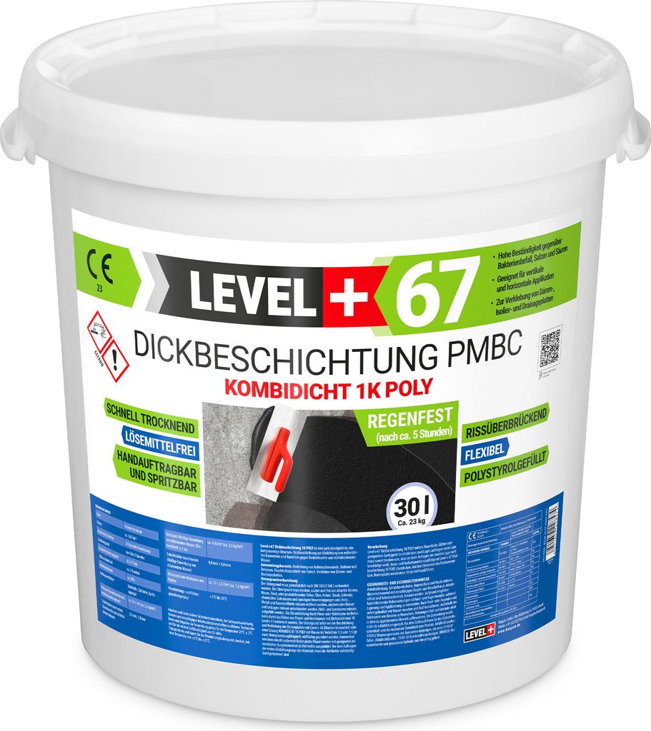 Bitumen Dickbeschichtung 1K Polystyrol 30l Fundamente Keller Abdichtung LEVEL+67