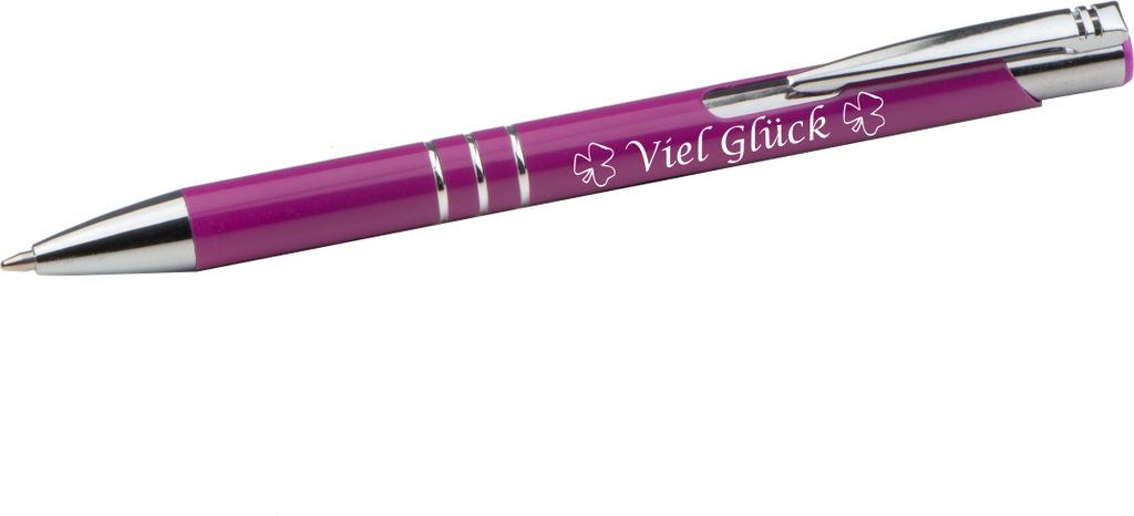 Kugelschreiber mit Gravur "Viel Glück" / aus Metall / Farbe: beere
