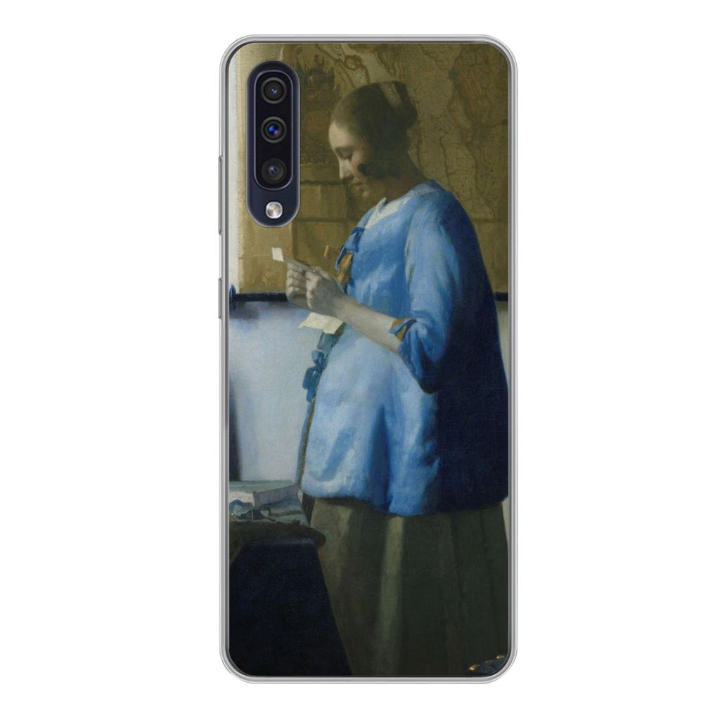 MuchoWow Handyhülle Schutzhülle Hülle für Samsung Galaxy A50 Frau in Blau liest einen Brief - Gemälde von Johannes Vermeer Silikon Softcase ...
