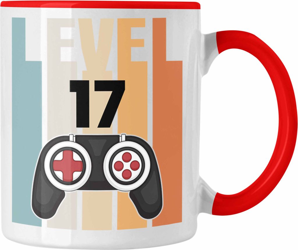 Trendation - 17. Geburtstag Tasse Gamer Jungs Jungen Geschenkidee zum Geburtstag Lustig Siebzehn (Rot)