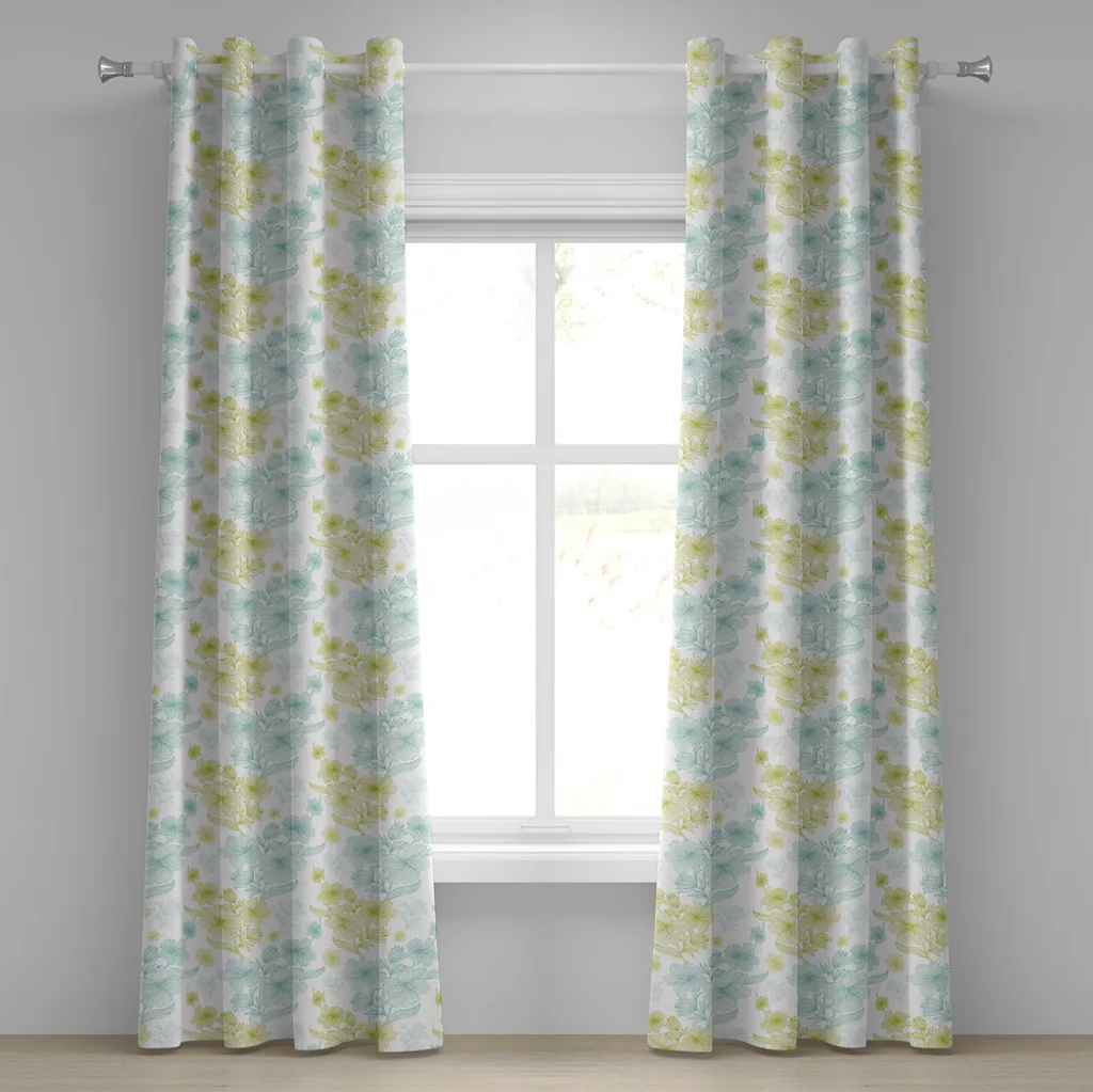 ABAKUHAUS Tende a Fiori Astratti Verde e Azzurro - Set 280x175 cm