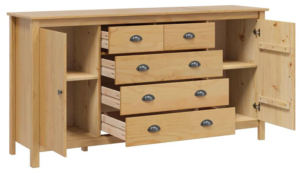 Buffet HILL Pin Massif 154cm : Robustesse et Finition Brun Miel Bio - 4