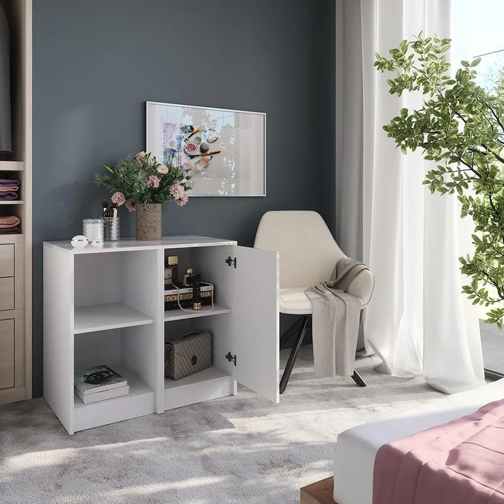 Gagnez de la place avec la commode compacte blanche Vicco Sherry 80cm