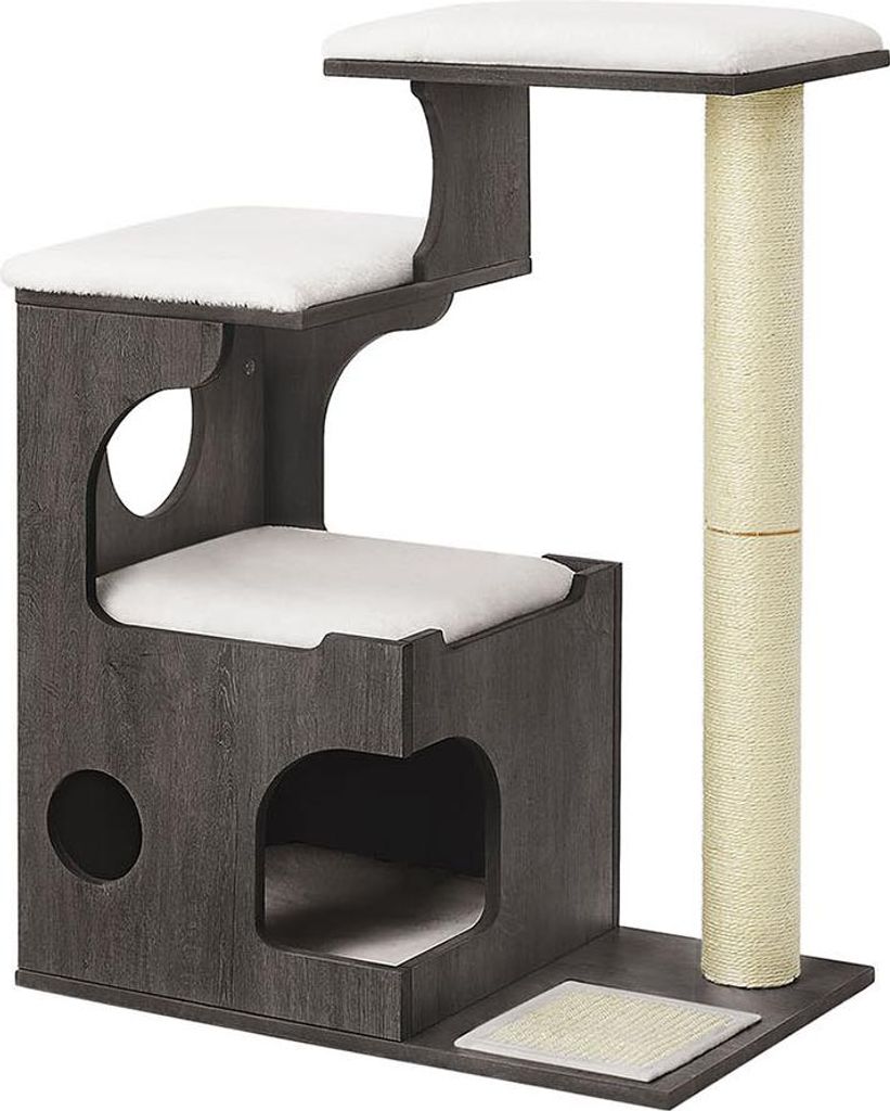 Katzenbaum, 86 cm hoch, mit waschbaren Plüschkissen, Nebelgrau