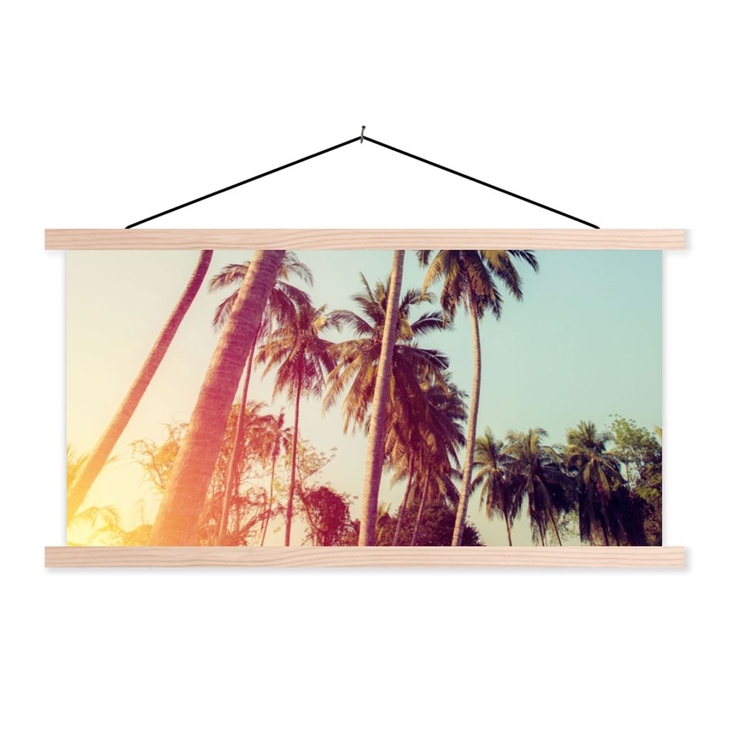 MuchoWow Textilposter Palme - Sommer - Retro - Sonne 120x60 cm mit holzfarbenen Rahmen - Klemmleiste