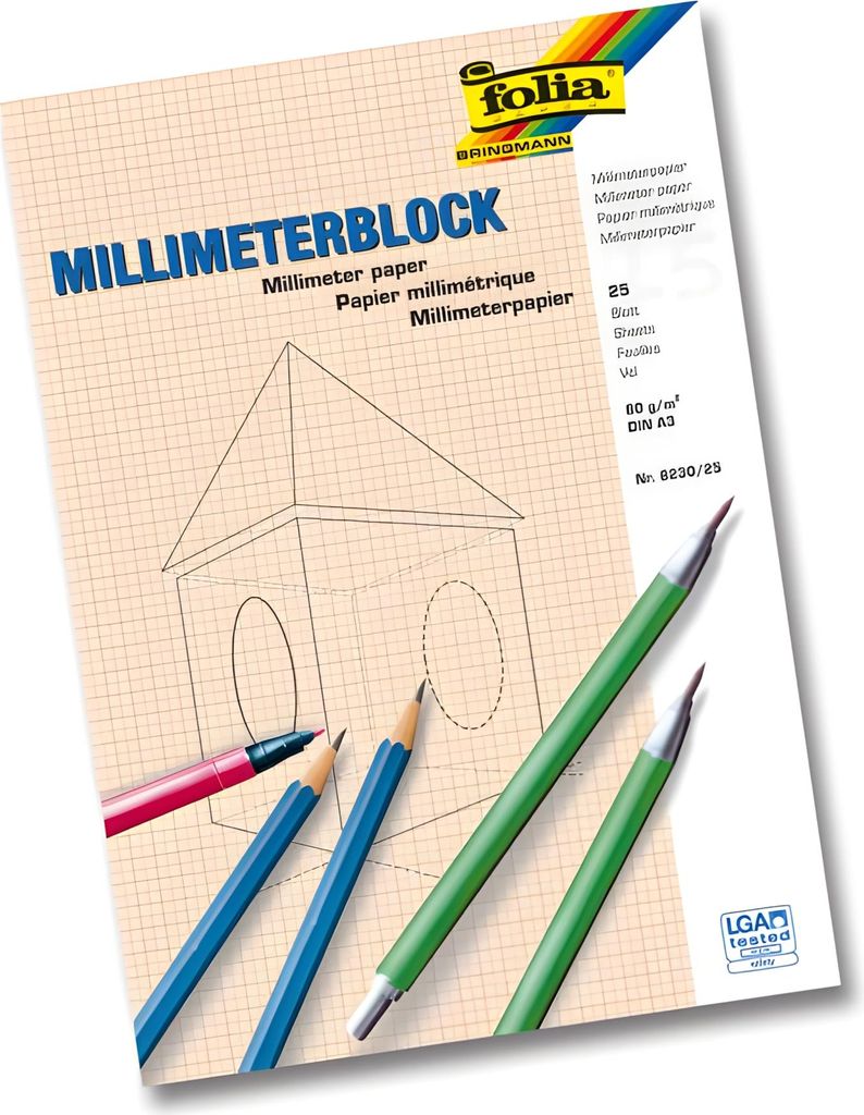 folia Millimeterpapier-Block DIN A3 80 g/qm 25 Blatt