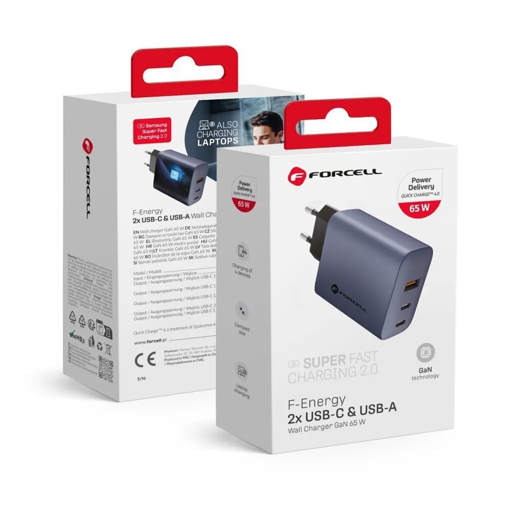 Viaggia Leggero con Caricatore Forcell F-Energy 65W: USB-C e USB-A - 3