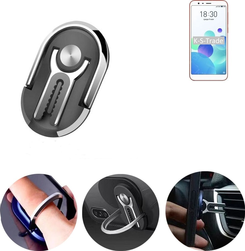 K-S-Trade 3in1 Smartphone-Ring Handy-Ring kompatibel mit Meizu M8c Fingerhalterung Handyring Tischständer Lüftungsgitter-Halterung Tisch Ständer