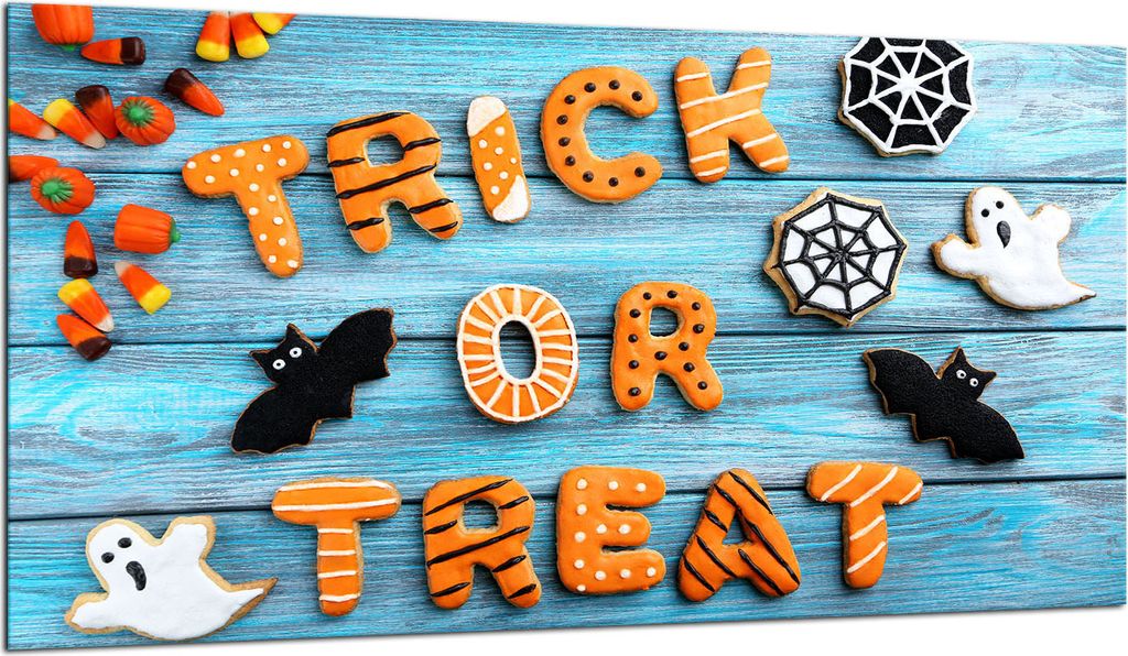 Herdabdeckplatte Glaskeramikkochfeld-Abdeckung Spritzschutz Glas 90x52 Halloween