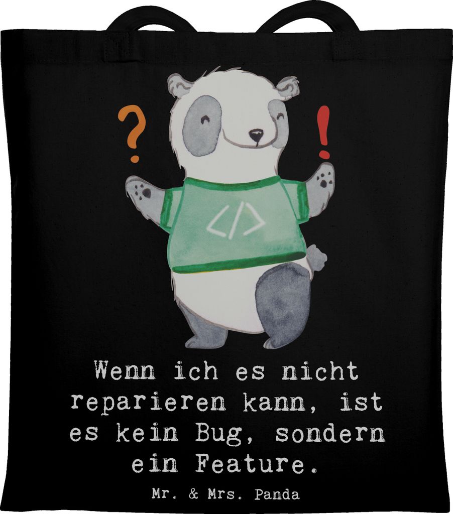Mr. & Mrs. Panda Schultasche Feature Charme - Schwarz - Geschenk, Einkaufstasche, Softwareentwicklung, Softwareentwickler, Beruf, personalisierte G...