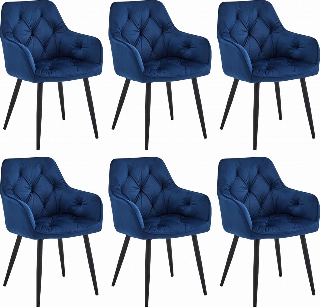 IGROLI Stuhl marineblau Velours Metall Beine schwarz gepolstert mit Armlehnen für Wohnzimmer, Küche, Esszimmer, 6 Stück, Belastung bis 110 kg