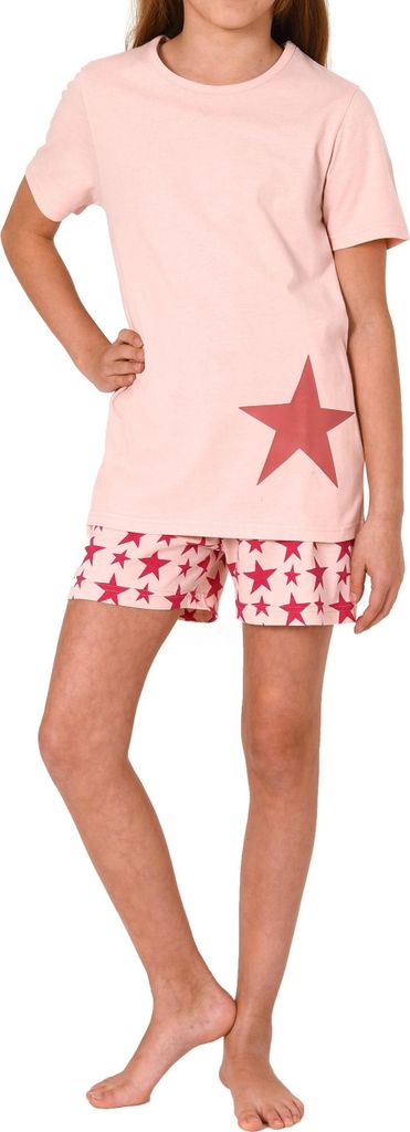 Wunderschöner Mädchen Shorty, kurzarm Schlafanzug in Sterne-Optik 122 405 10 702 ; rose , 128