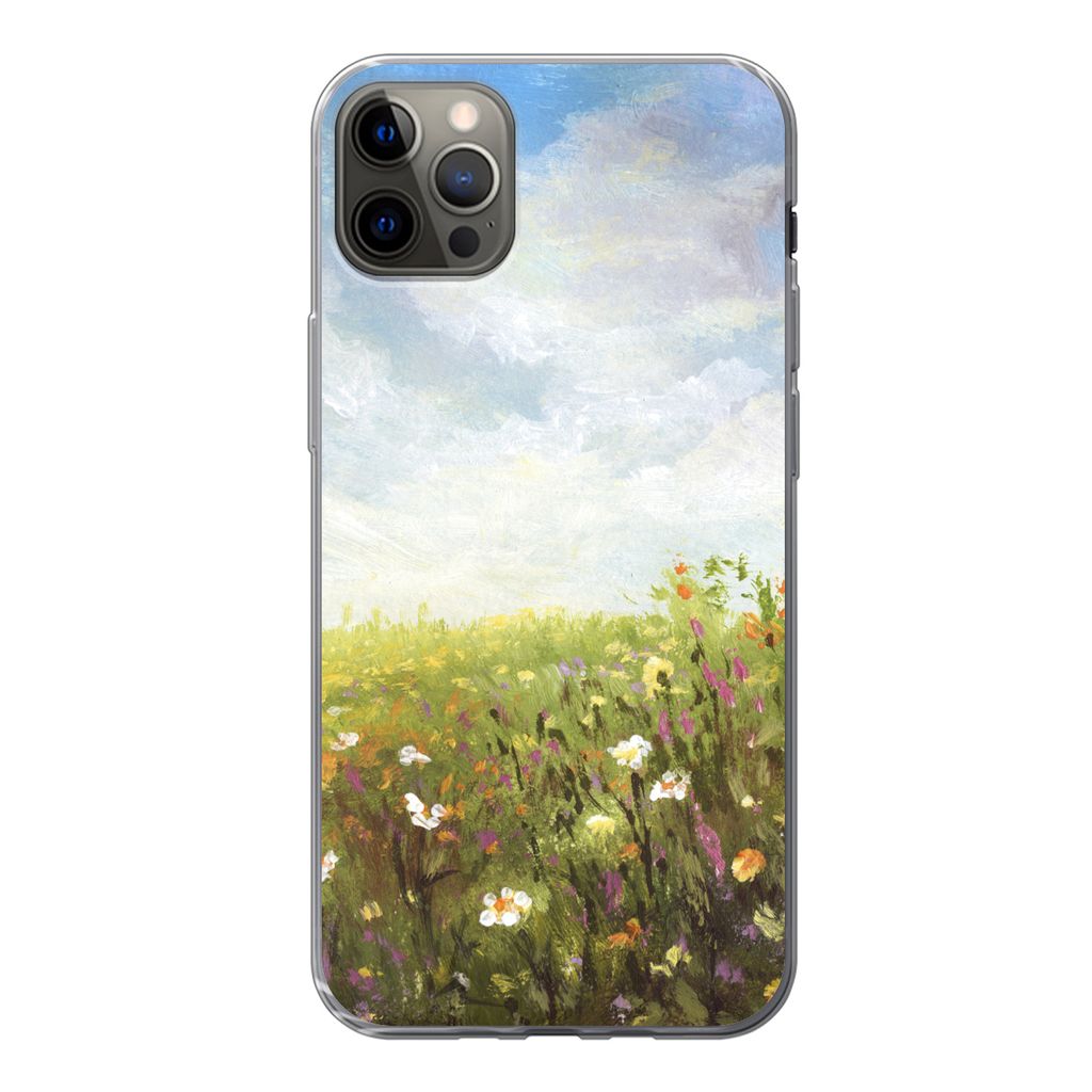 MuchoWow Handyhülle Schutzhülle Hülle für iPhone 13 Pro Max Sommer - Blumen - Ölfarbe Silikon Softcase Handy Hülle - Mobiltelefon