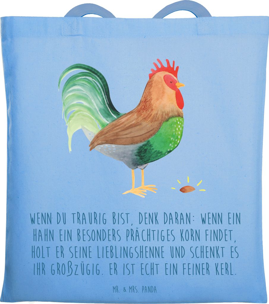 Mr. & Mrs. Panda Einkaufstasche Hahn Korn - Sky Blue - Geschenk, Eier, Laptoptasche, Natur, Henne, Bauernhof, Schultasche, Tragetasche, Tasche, Bau...