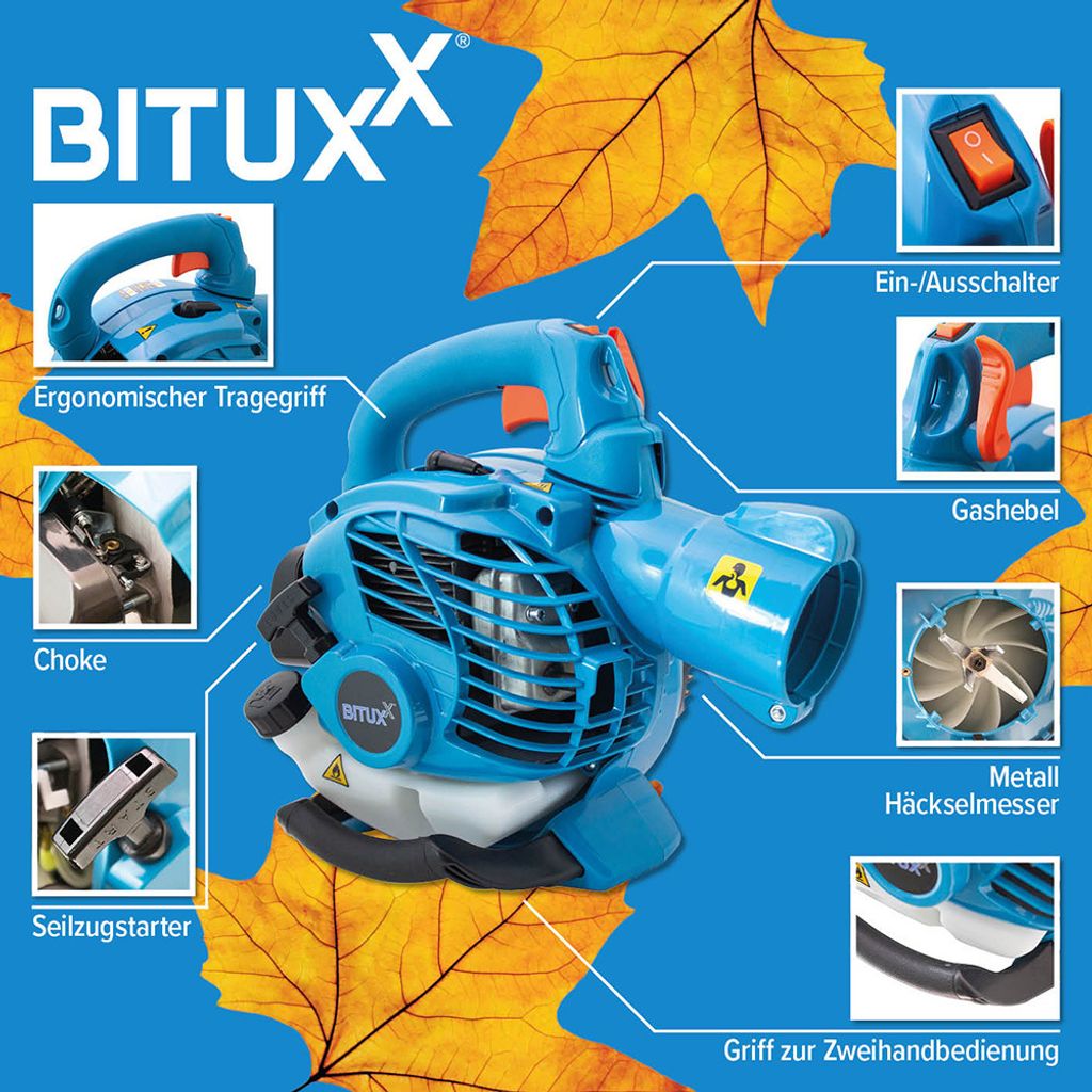 Bituxx 3in1 Benzin Laubsauger/Laubbläser/Laubhäcksler Blau Produktbild 5