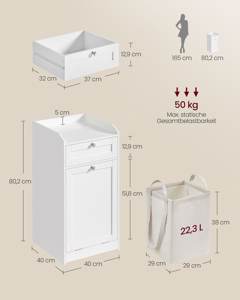 VASAGLE Badschrank mit Wäschekorb, Wäscheschrank, Produktbild 