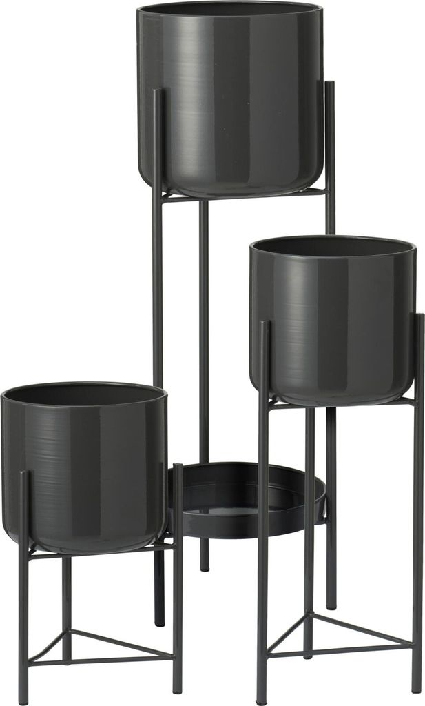 H&S Decoration | Blumenständer - Pflanzenständer - Dreifach - Set mit verschiedenen Höhen - anthrazitfarben - Metall
