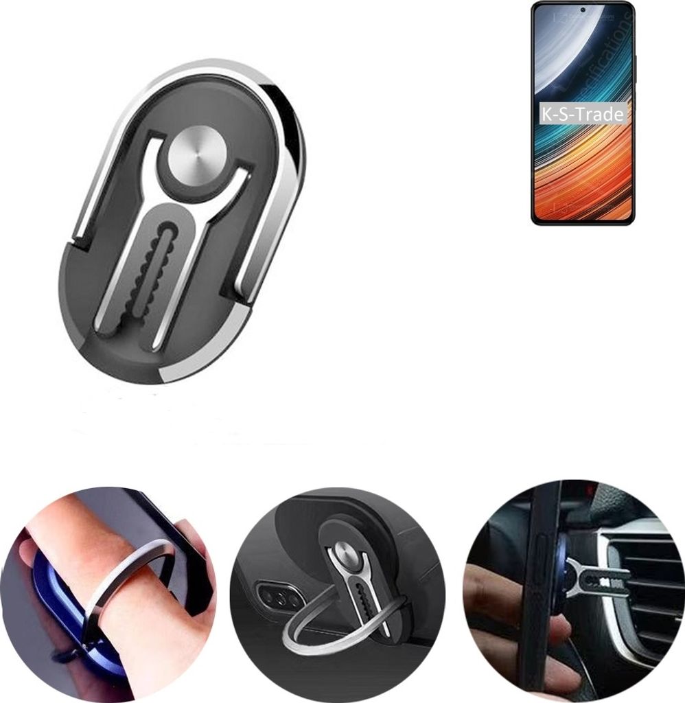 K-S-Trade 3in1 Smartphone-Ring Handy-Ring kompatibel mit Xiaomi Redmi K40S Fingerhalterung Handyring Tischständer Lüftungsgitter-Halterung Tisch
