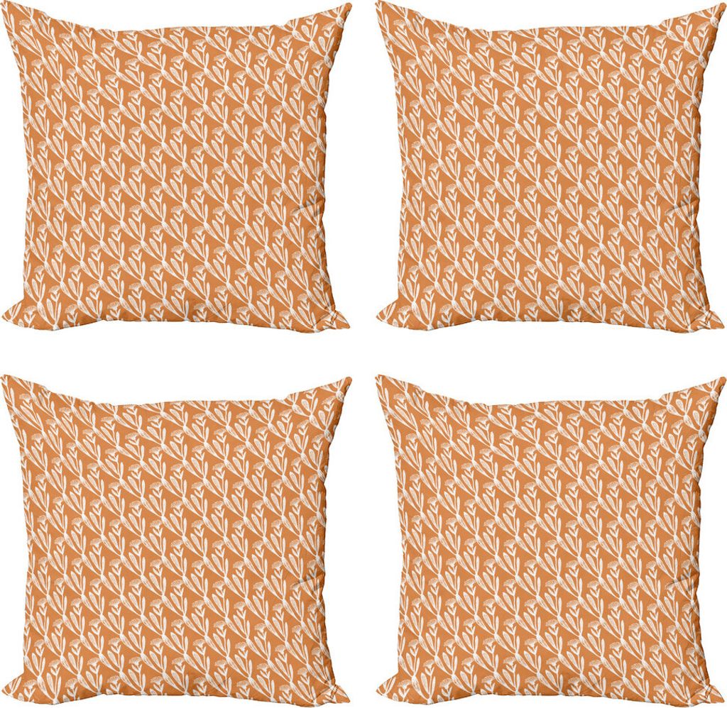 ABAKUHAUS Apotheker Kissenbezug Set (4 Stück), Calendula-Muster, Moderner Doppelseitiger Digitaldruck, 50 cm x 50 cm, Orange Weiss