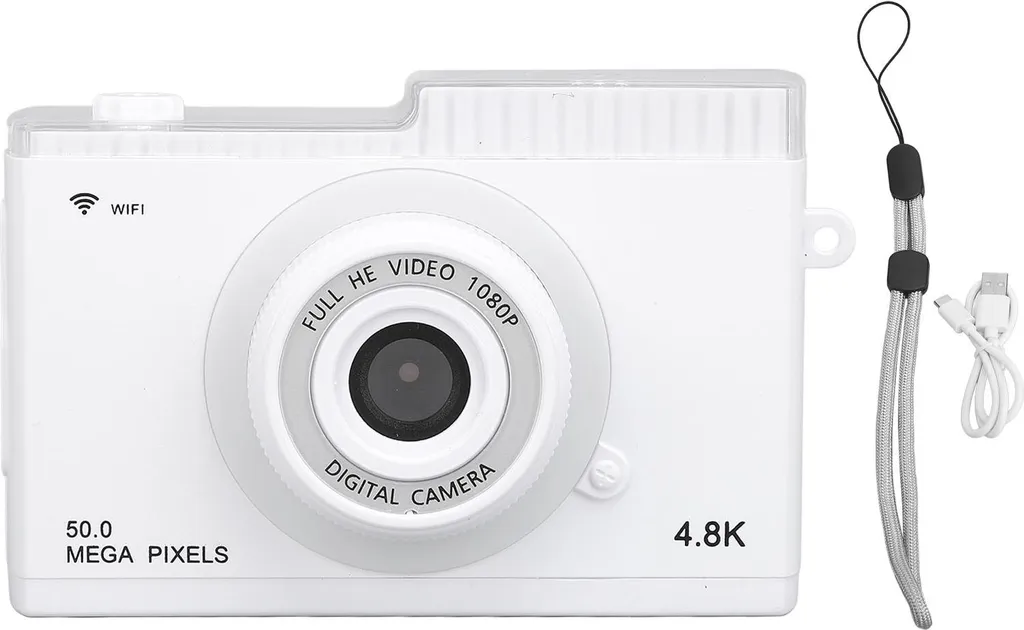 Appareil photo numérique retro compact 48M Blanc et lecteur MP3