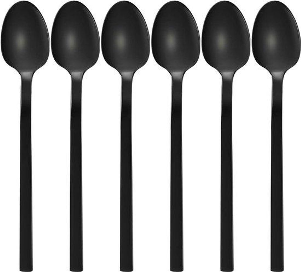 Kleine set van 6 theelepels, roestvrij staal met titaniumcoating, hoogglans gepolijst, zwart