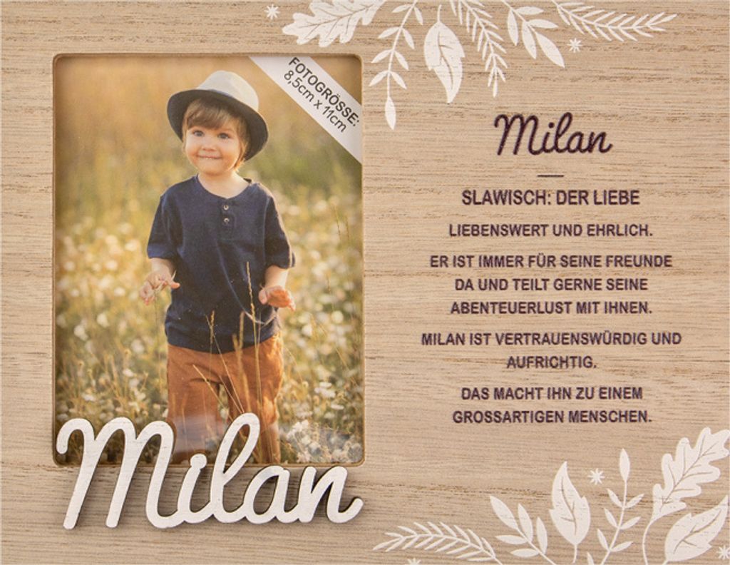 Personalisierter Bilderrahmen für Erwachsene, Kinder, Babys in Holzoptik mit Spruch -Bilderrahmen Milan
