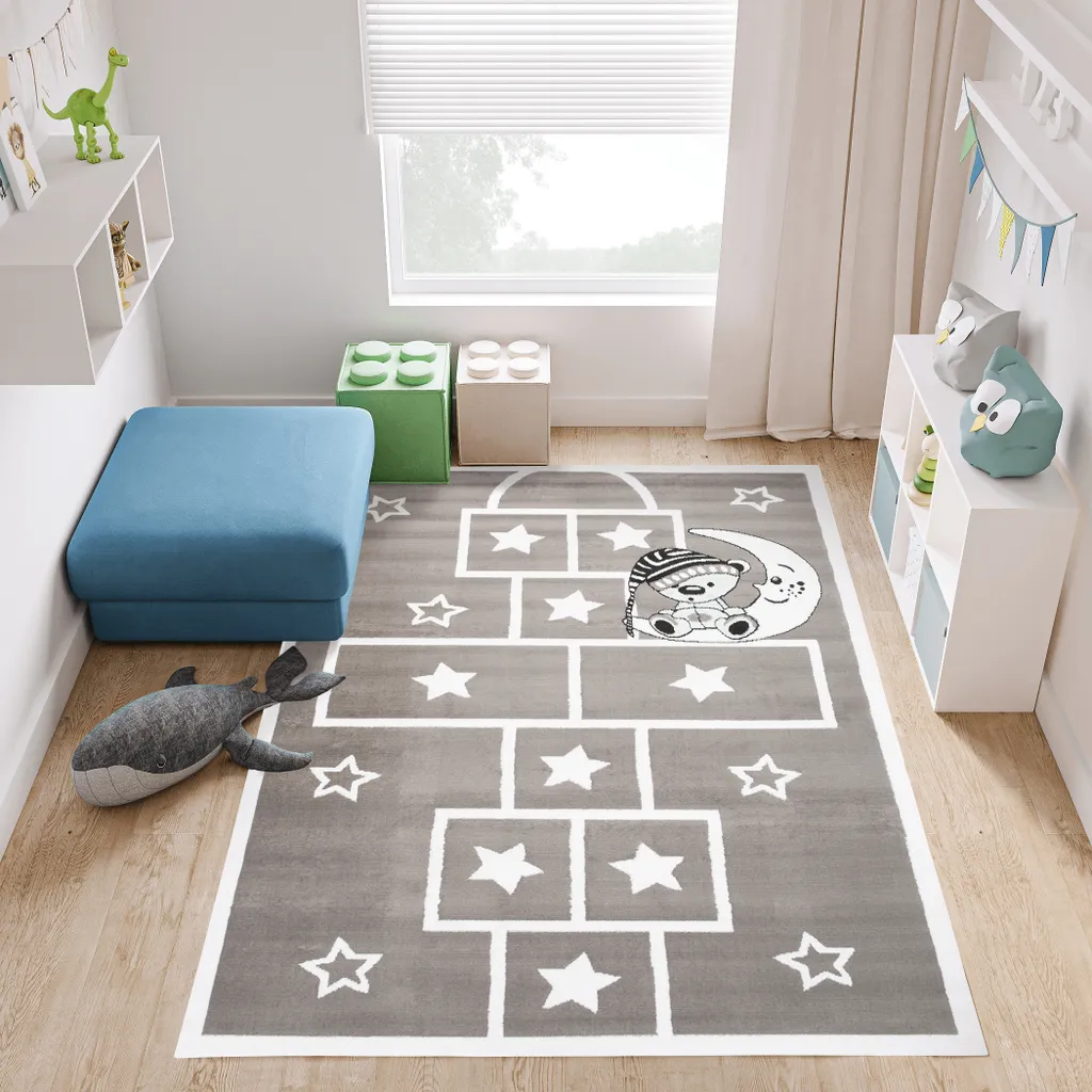 Grand tapis de jeu pour adolescent motif ciel étoilé 140 x 200 cm gris