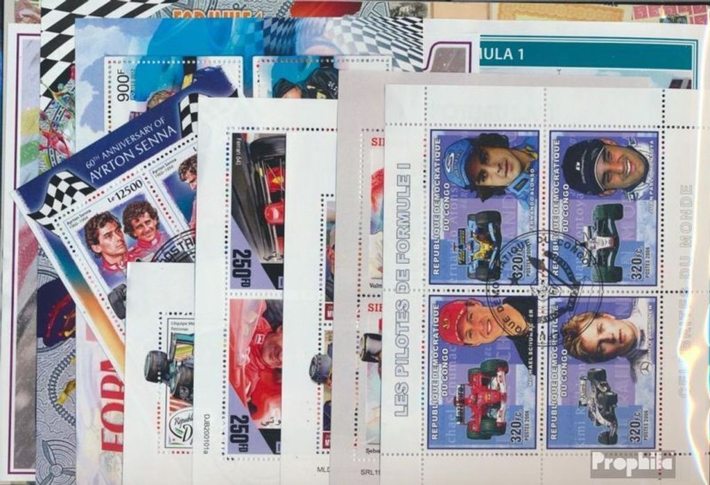 Briefmarken Motive 10 verschiedene Formel 1-Auto Blöcke