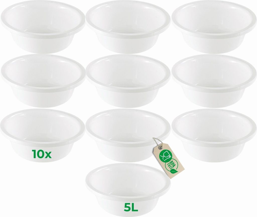 Novaliv 10x Spülschüssel Rund 5L, D32 cm, Weiß, BPA-frei & Spülmaschinenfest – Ideal für Küche und Camping, Rundschüssel, Runde Plastiksch...
