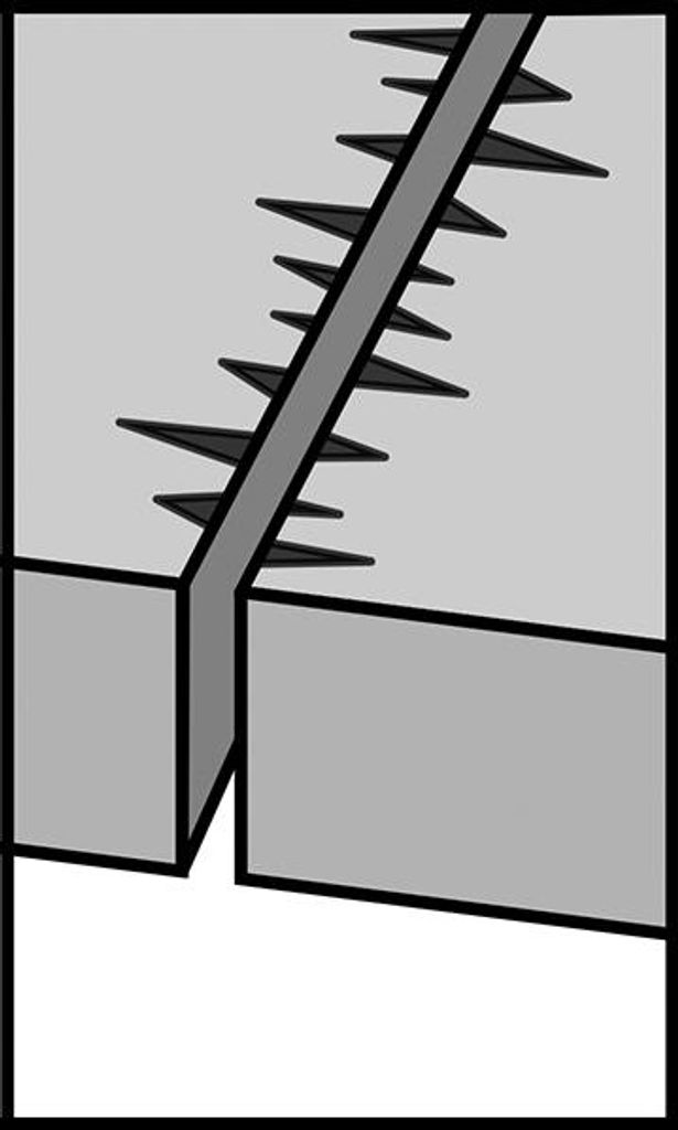 A close-up illustration of a saw blade with teeth, inserted into a material.