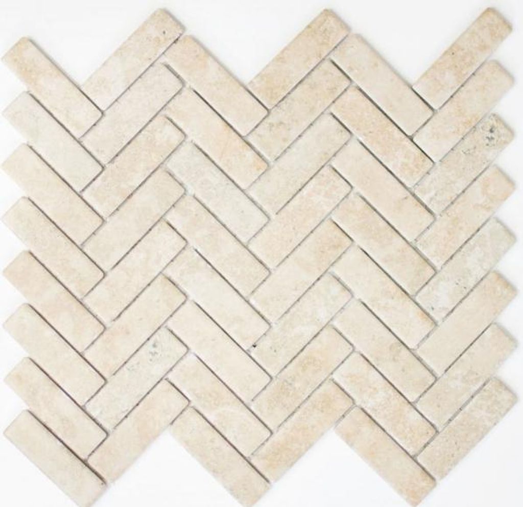 Mosaik Fliese Keramik Fischgrät Steinoptik hellbeige Produktbild 