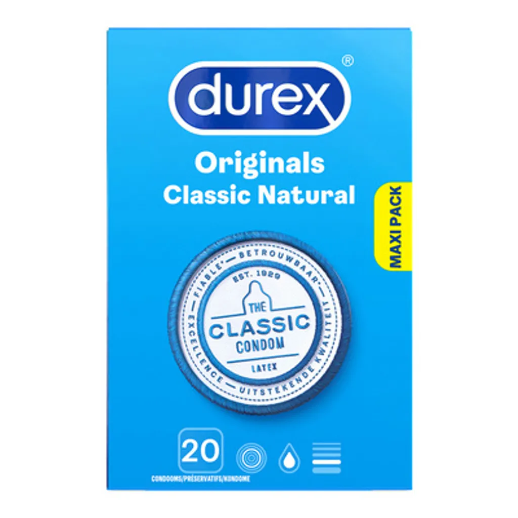Préservatifs Durex Classic Natural - Pack de 20 Protections Lubrifiées
