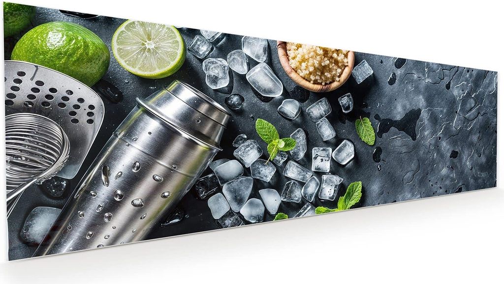 Glasbild 120x40cm in XXL für Wohnzimmer, Schlafzimmer Motiv Cocktail Zutaten