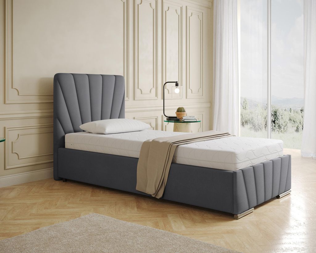 Polsterbett RAY - Komfortbett mit Stauraum, Einzelbett, Grau, 90x200cm, Bonellfederkernmatratze, H3