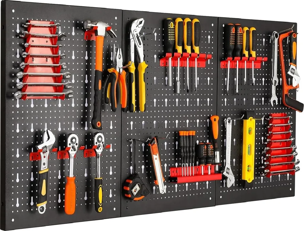 Porte-outils extensible 120x60x2cm en métal noir avec 17 accessoires