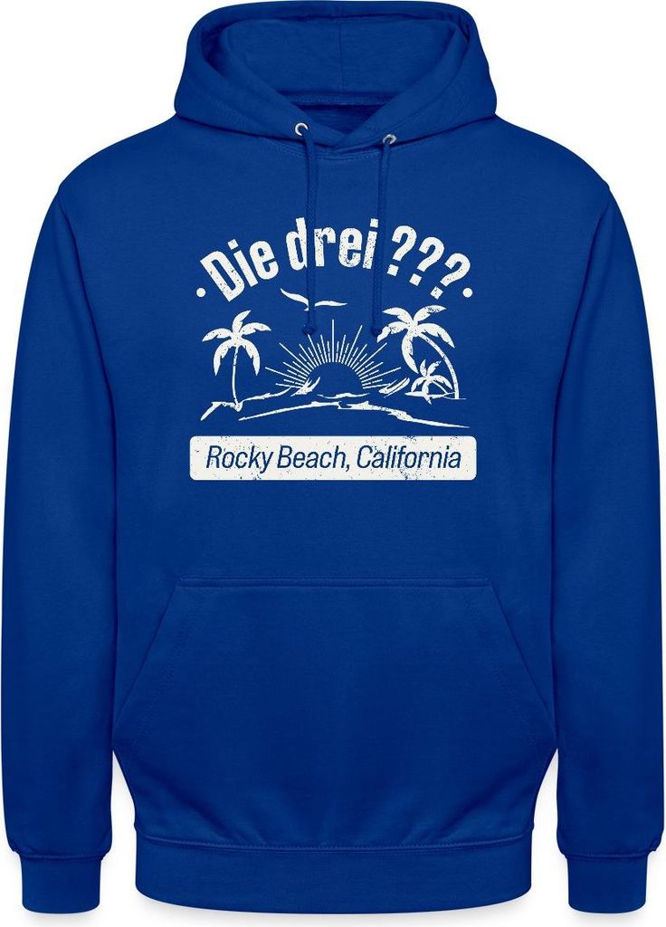 Spreadshirt Die Drei Fragezeichen Rocky Beach Design Mit Palmen Uni Hoodie, L, Royalblau