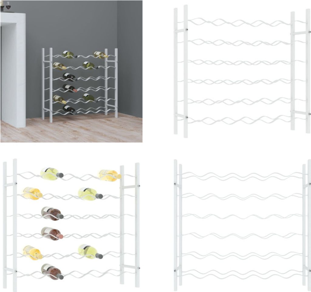vidaXL Weinregal für 36 Flaschen Weiß Metall - Weinregal - Weinregale - Weinständer - Flaschenhalter