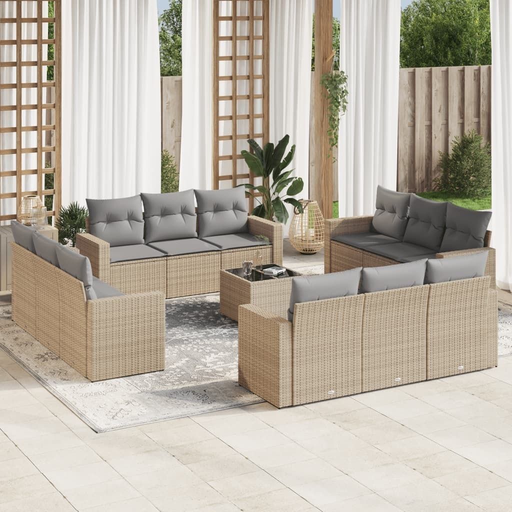 Maison Exclusive - 13-tlg. Garten-Sofagarnitur mit Kissen Beige Poly Rattan