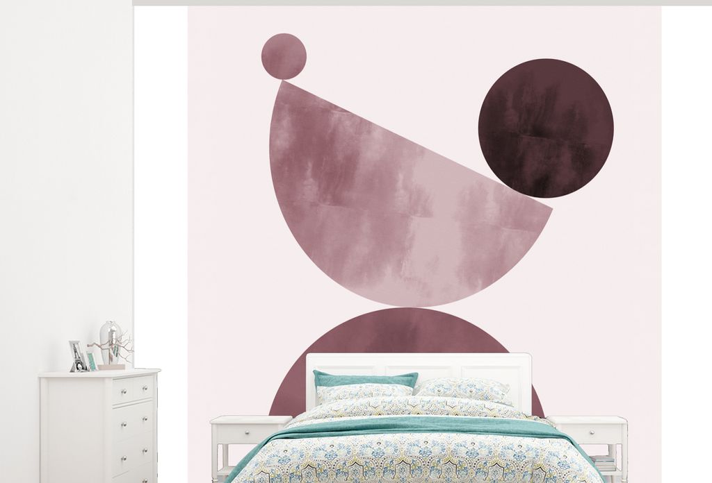 MuchoWow Fototapete für Wohnzimmer oder Schlafzimmer Wandtapete Vinyl Motivtapete Formen - Abstrakt - Pastell - Rosa - 375x300 cm - Tapezierpapier