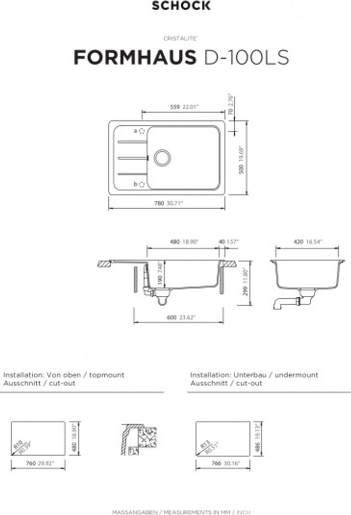 Spüle Schock Formhaus D-100LS-A 780 x 500 mm nero Produktbild 5