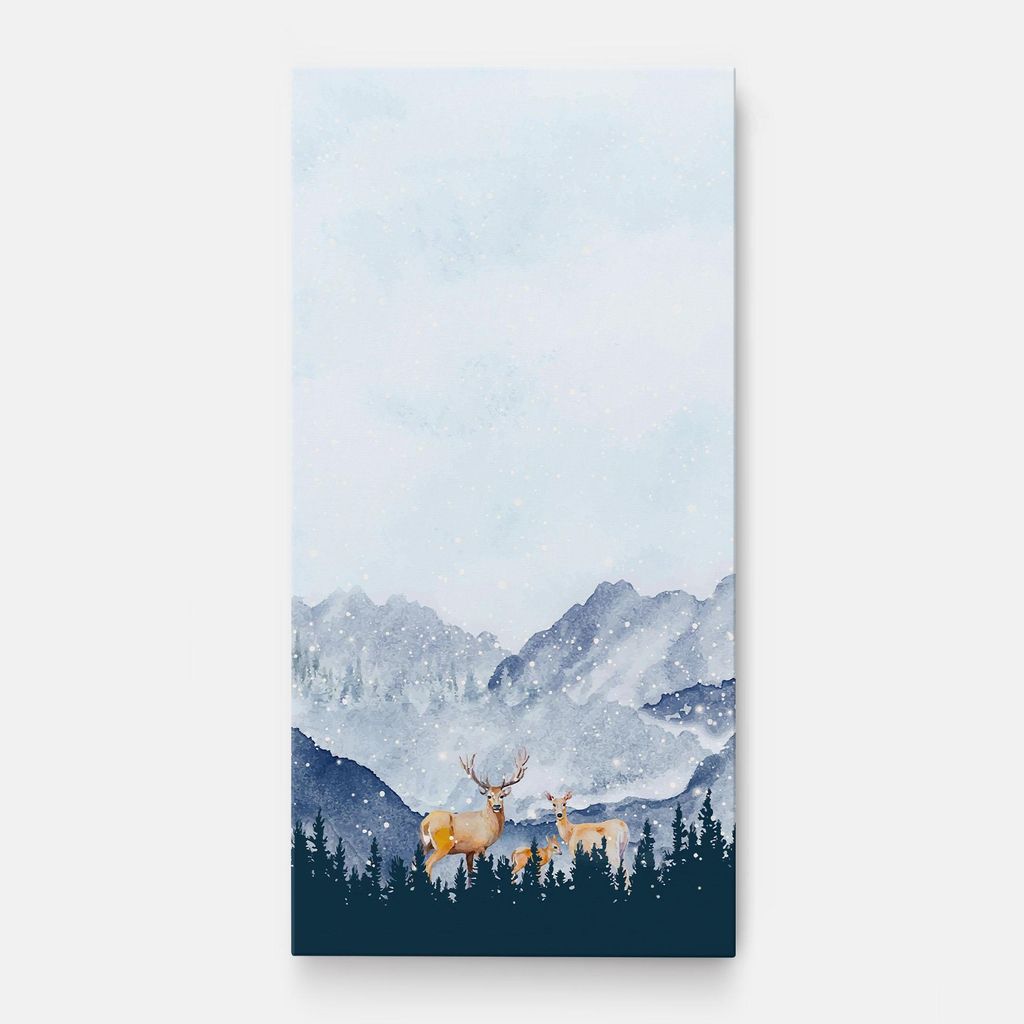 ARTHUB Leinwandbild 60x120 cm, Winter Deers | Wohnzimmerdekoration, Hängende Bilder, Wanddekoration, Heimdekoration, Landschaften, Winter