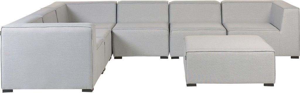 BELIANI Lounge Set Hellgrau Stoffbezug Modular 7-teilig Rechtsseitig Ecksofa mit Ottomane Outdoor u. Indoor für 7 Personen Garten Terrasse Winterg...