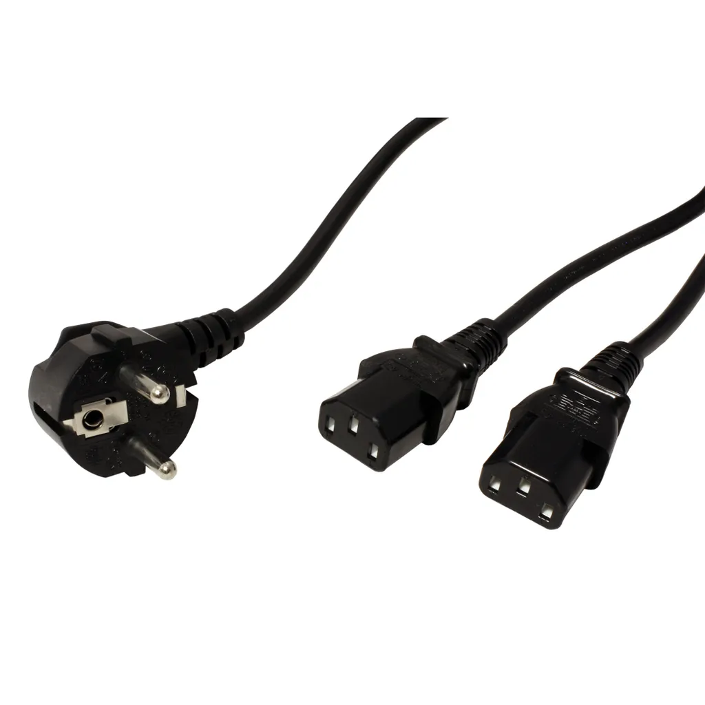 Câble d'alimentation double 2m ROLINE noir - Cordon en Y haute sécurité