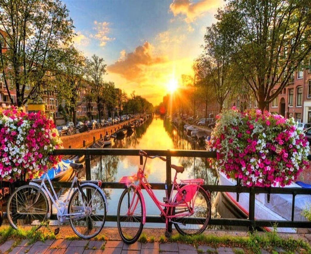 Rötting Design BASTELIDEE 5d Diamond Painting Set romantische Brücke mit Fahrrad