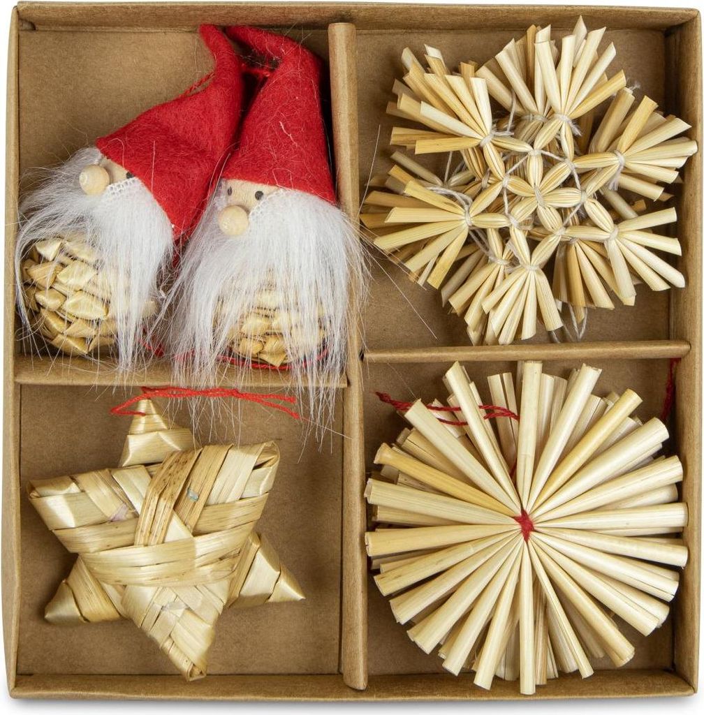 Strohartikel Hänger 12er Set | 6x6 cm | Natur | Weihnachtsbaum | 12810