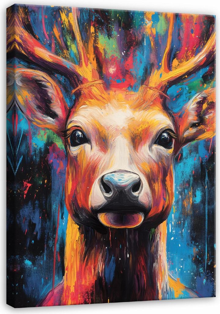 Leinwandbild Wandbild Abstrakt Hirsch - 60x40 cm - Leinwandbilder Wandbilder XXL Wanddekoration Design Wohnzimmer Schlafzimmer Flur Büro Küche