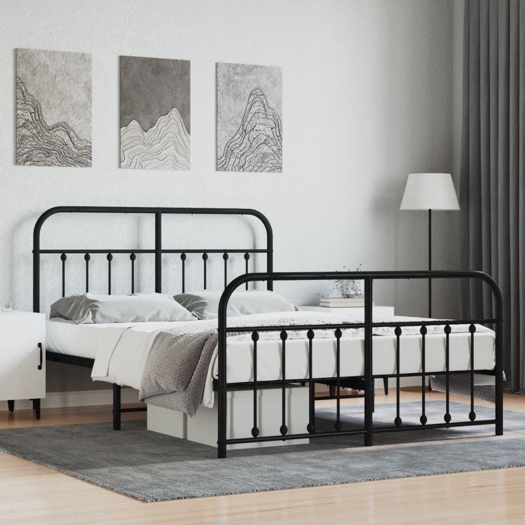 Möbel Bettgestell mit Kopf- und Fußteil Metall Schwarz 135x190 cm - Klassische Betten 352595